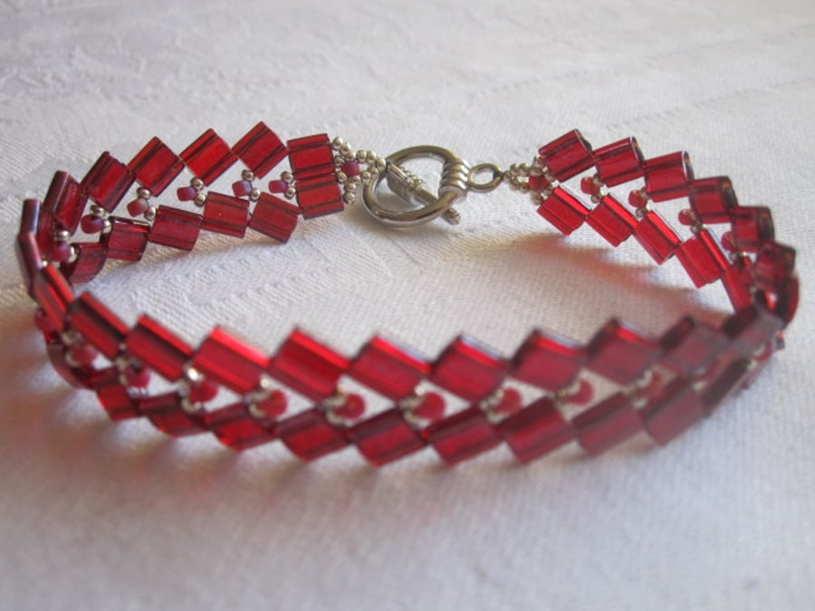 Red & Silver Tila Bead Bracelet