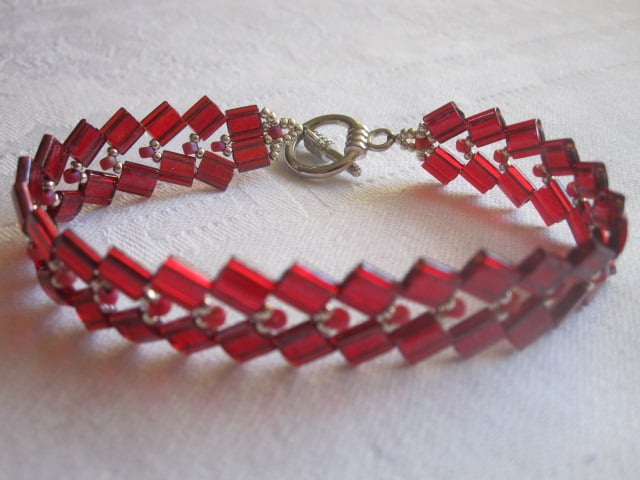 Red & Silver Tila Bead Bracelet