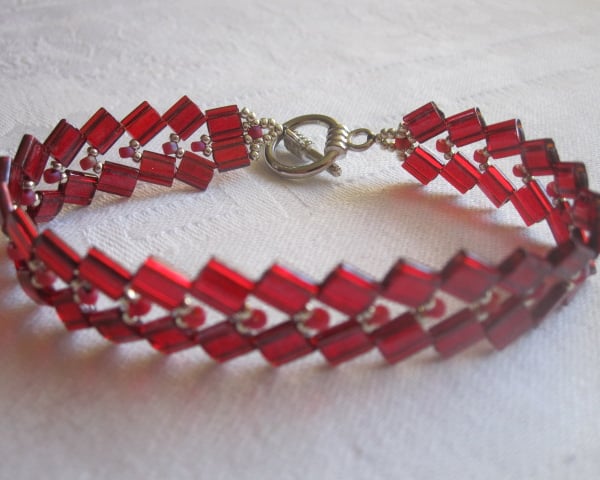 Red & Silver Tila Bead Bracelet
