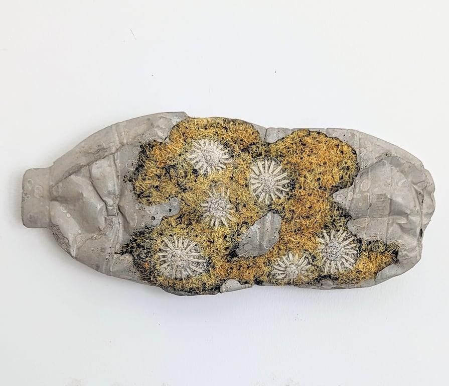 Message in a Bottle - sculpture from recycled materials (medium yellow)