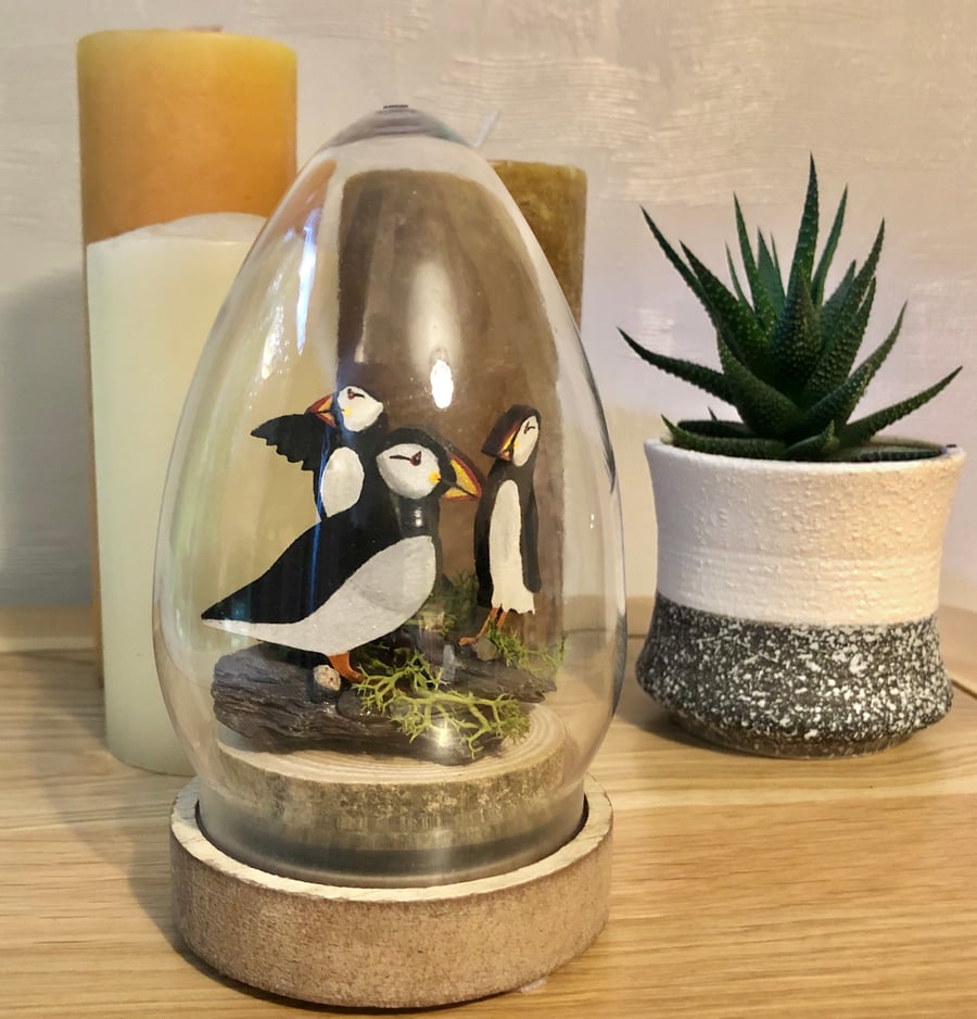 Puffin bell jar ornament 