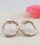 Molten Sterling Silver Circle Stud Earrings - Organic Chunky Minimalist Studs - Image 1