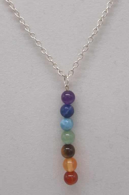 Handcrafted Wire Wrapped Chakra gemstones Minimalist,18" 7 Bead Drop pendant,