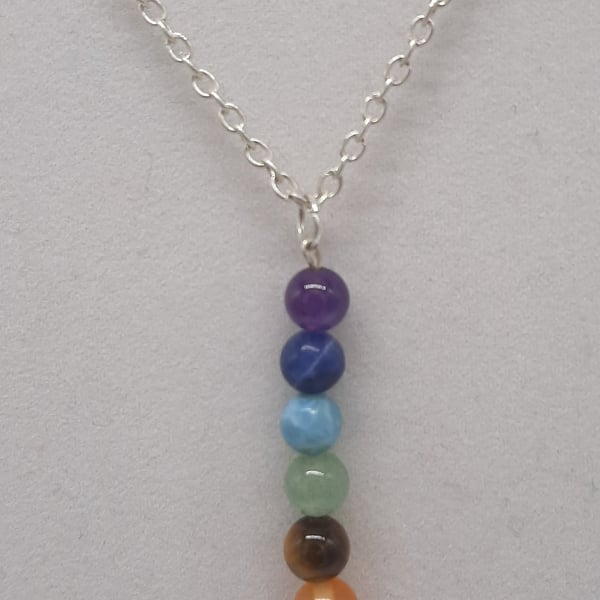 Handcrafted Wire Wrapped Chakra gemstones Minimalist,18" 7 Bead Drop pendant,