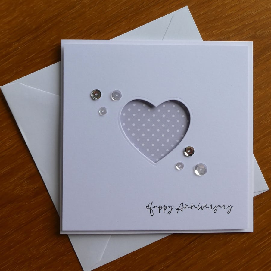 Anniversary Card - Grey and White Polka Dot Heart Aperture