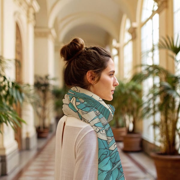 Maxi Skull Printed Scarf, Foliage & Skull Print, Overzised Square Scarf