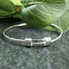 Sterling Silver Adjustable Fit Bangle. Hammered Bracelet. Ladies Size Small