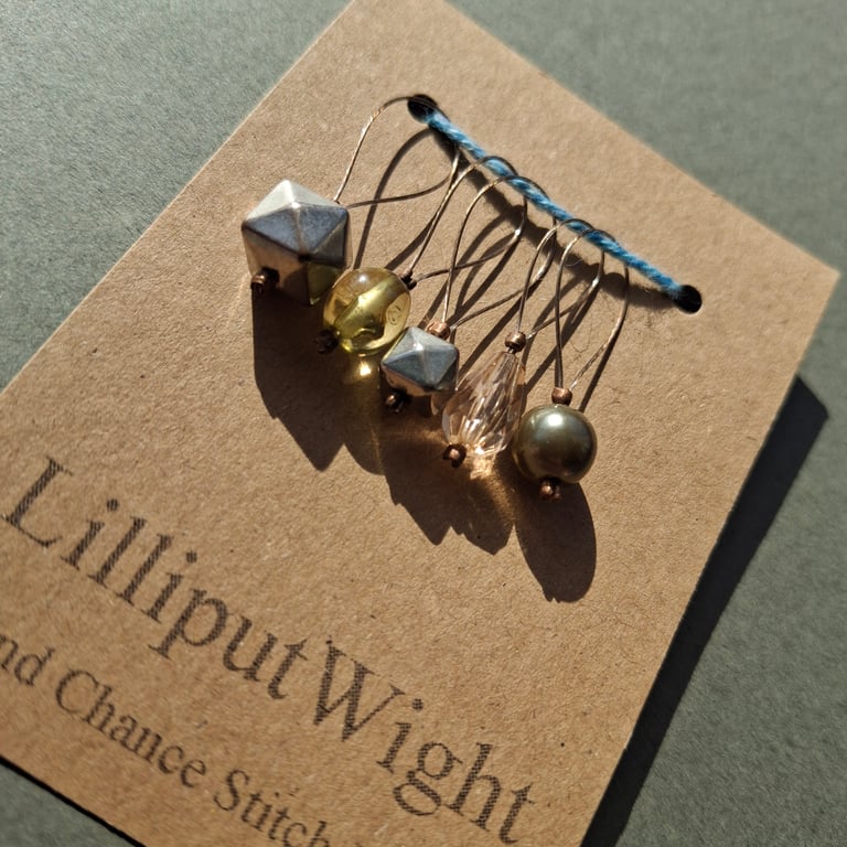 Five recycled jewellery stitch markers