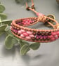 Boho bracelet Pretty pink beaded leather wrap adjustable boho bracelet - Image 4
