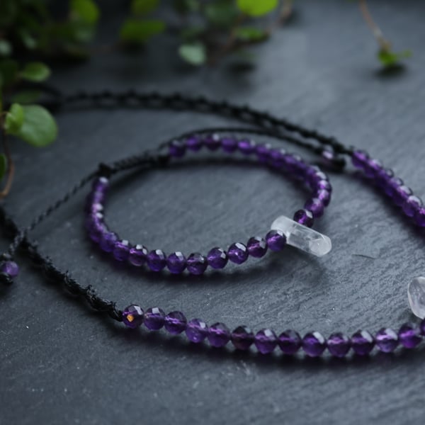 Women's SET bracelet and necklace with natural stones Amethyst 