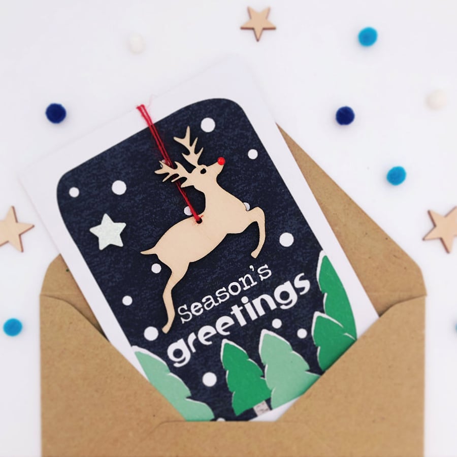 Christmas Deer Card - Luxury Handmade Card, Keepsake Card