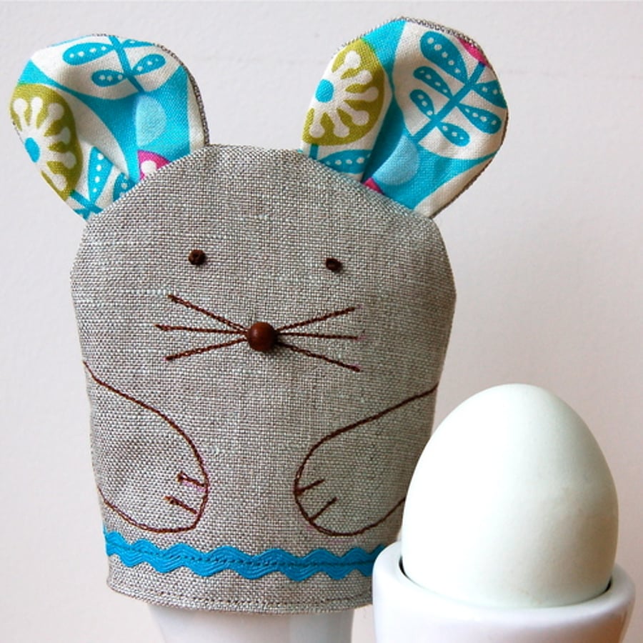 Blue Linen Mouse Egg Cosy