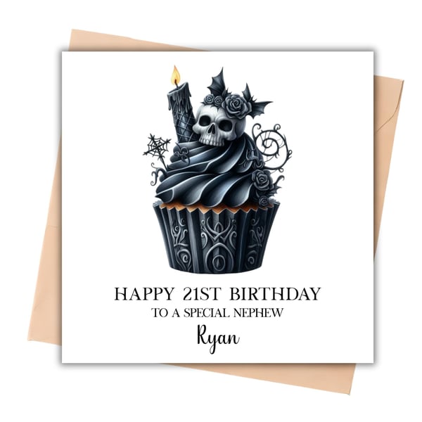 Skull Cupcake Happy Birthday Card