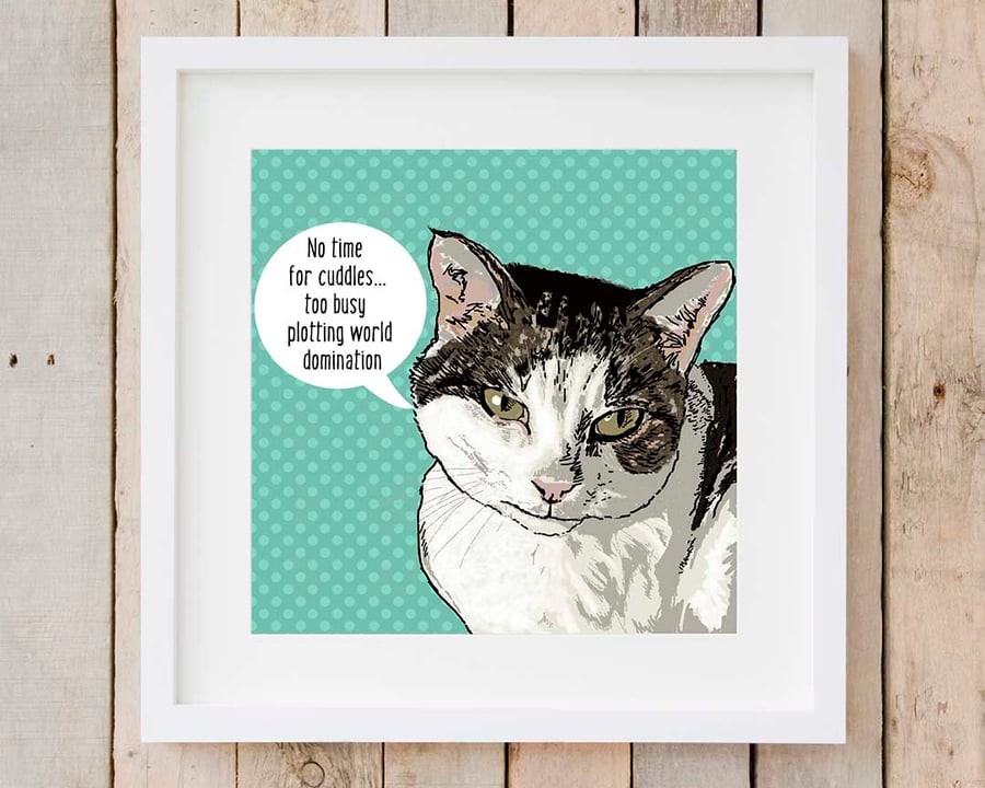 A4 Cat 'world domination' giclee print, perfect gift for cat lovers, meow!