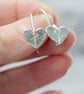 Silver Heart Earrings with Leaf Pattern - Image 4