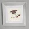 Multicoloured "Knitting keeps me from unravelling" Framed Picture Size 25cm x 25