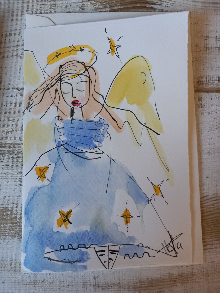 A set of 6 angel cards hand drawn 
