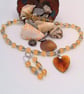 Jewellery Set with Yellow Topaz Beads, Cones and a Golden Brown Crystal Heart - Image 1