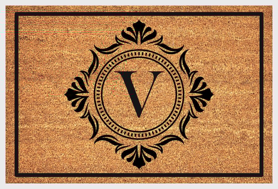 V Letter Door Mat - Monogram Letter V Welcome Mat - 3 Sizes