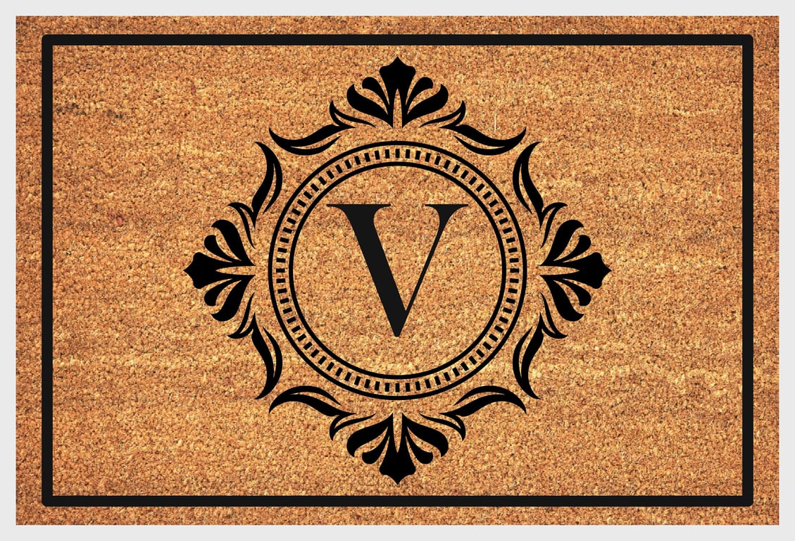 V Letter Door Mat - Monogram Letter V Welcome Mat - 3 Sizes