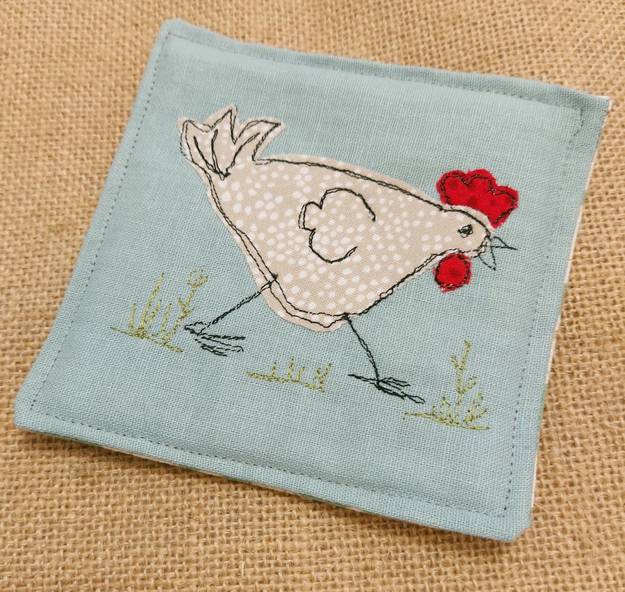 Fabric Coaster  - Chicken on a Mission!