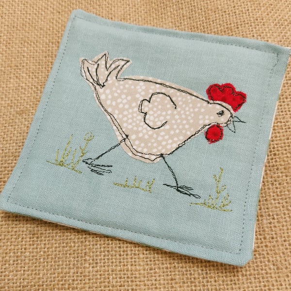 Fabric Coaster  - Chicken on a Mission!