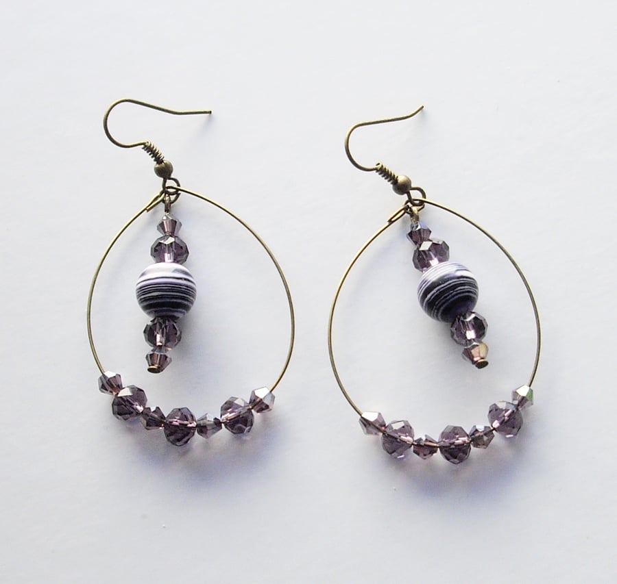 Purple and White Agate Gemstone Bead Earrings - UK Free Post