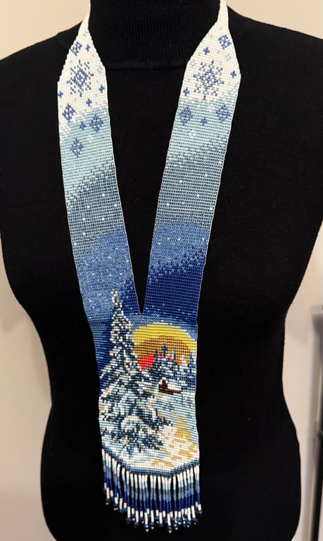 Beaded Winter Landscape Necklace – Handmade Statement Jewelry