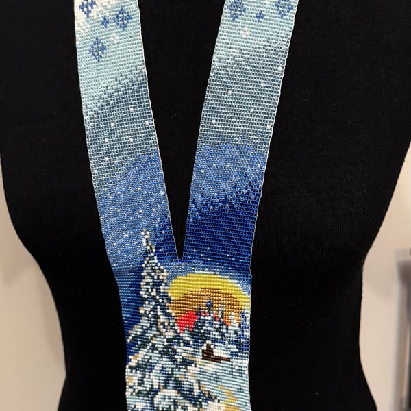 Beaded Winter Landscape Necklace – Handmade Statement Jewelry