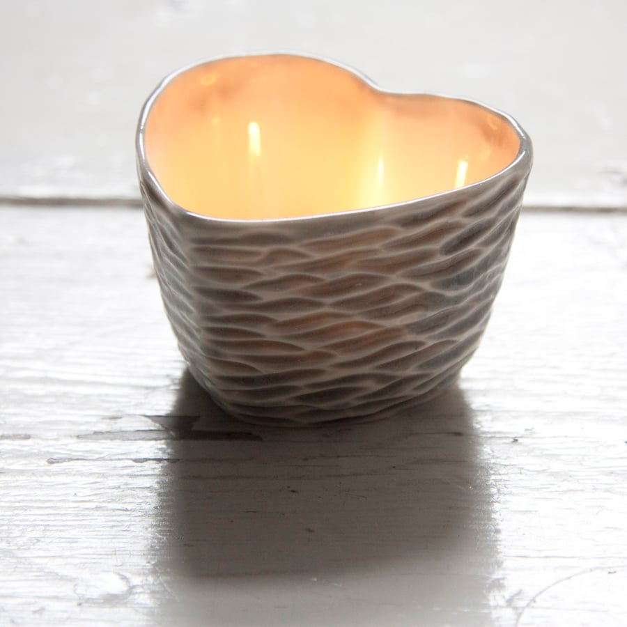 Heart Tealight Holder - grey wave