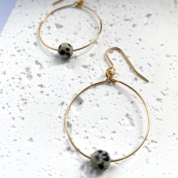 Large Orb Hoop Earrings - Dalmation Jasper