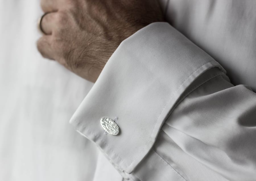 Sterling Silver Textured Oval Cufflinks,Gift For Him, 