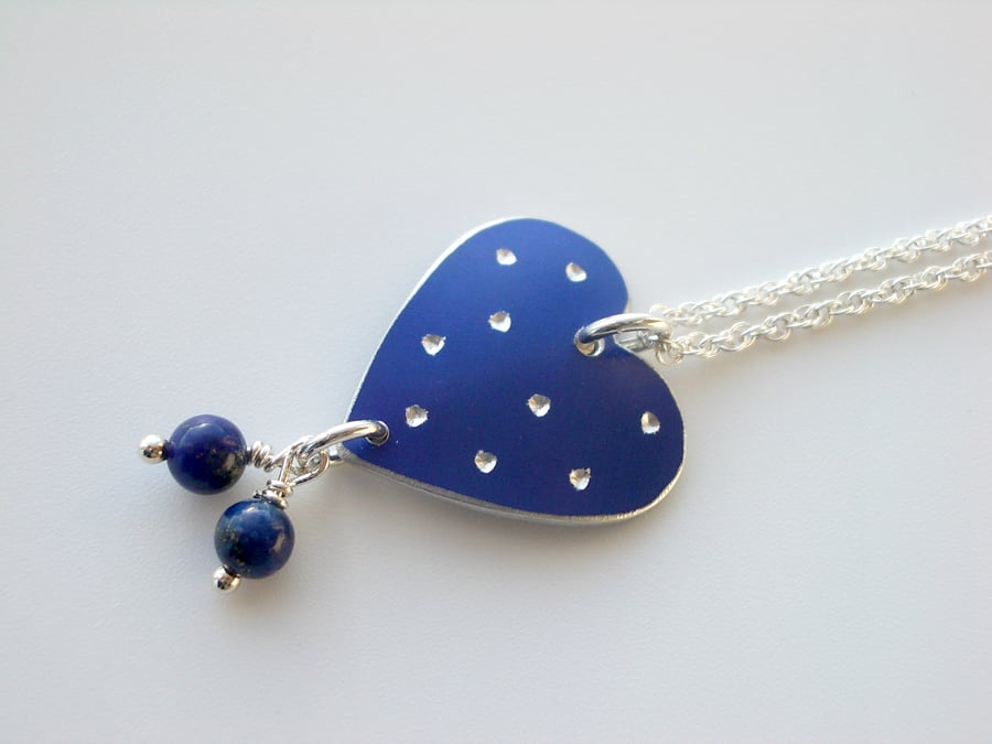 Heart pendant necklace with lapis lazuli gemstones