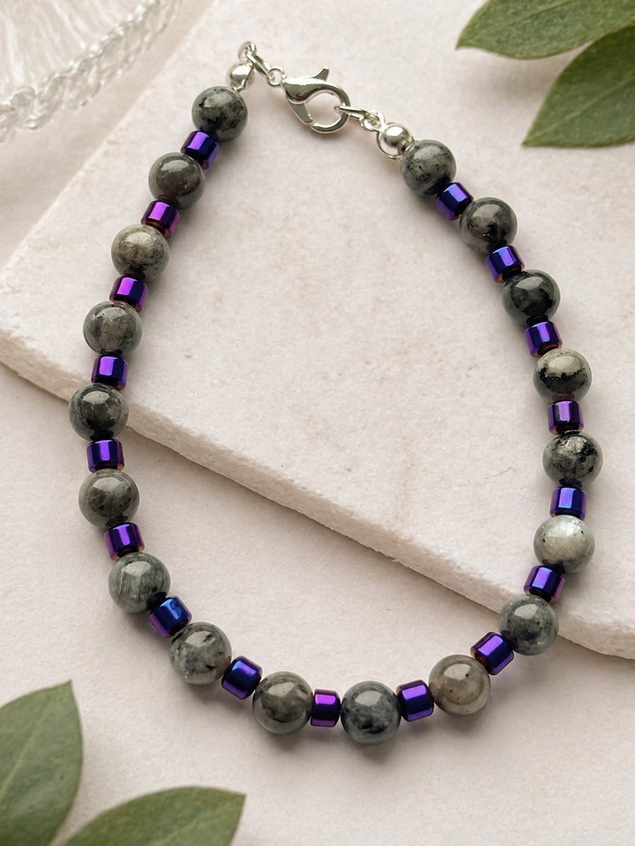 Labradorite and Electroplated Hematite Bracelet, 