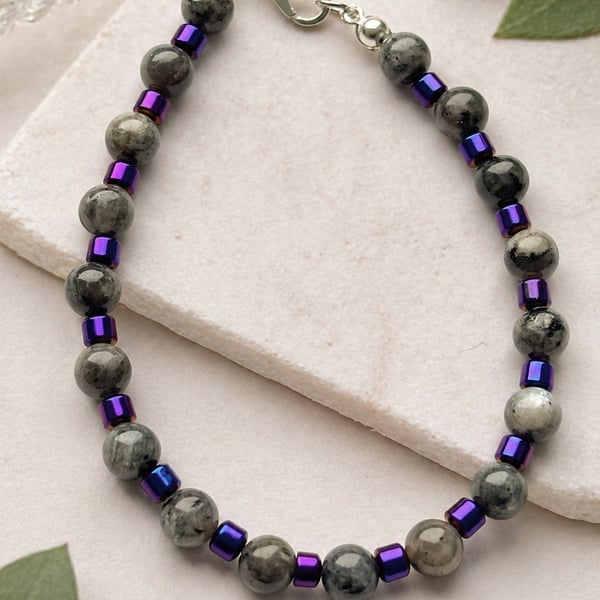 Labradorite and Electroplated Hematite Bracelet, 