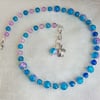 Gorgeous Blue Pink Glass Choker Necklace.