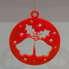 Red Acrylic Christmas Tree Hanger.  Bells & Holly