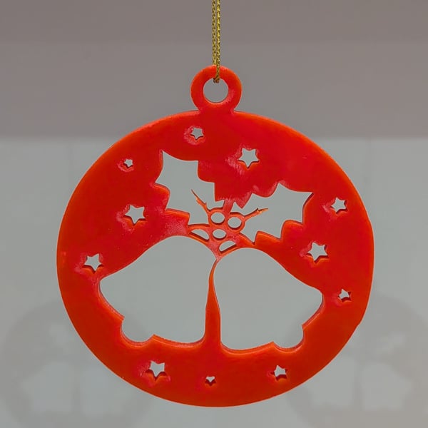 Red Acrylic Christmas Tree Hanger.  Bells & Holly
