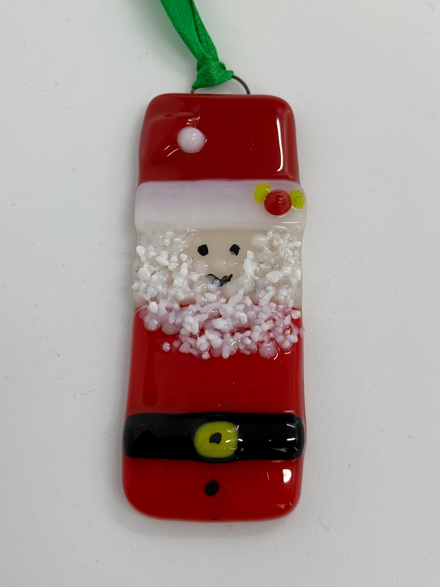 Handmade Fused Glass Santa Hanging Christmas Decoration 