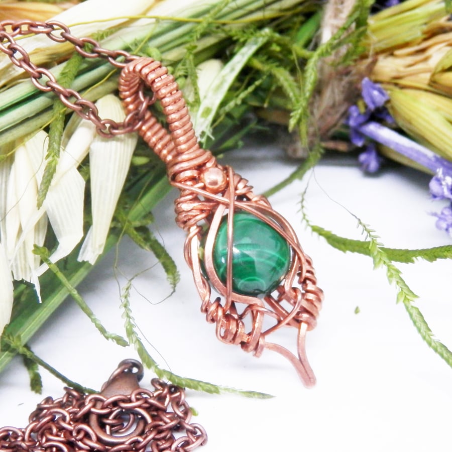Elven Style Malachite and Copper Necklace