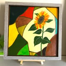 Sunflower painting titled 'Standing Tall'. Framed 12" painting
