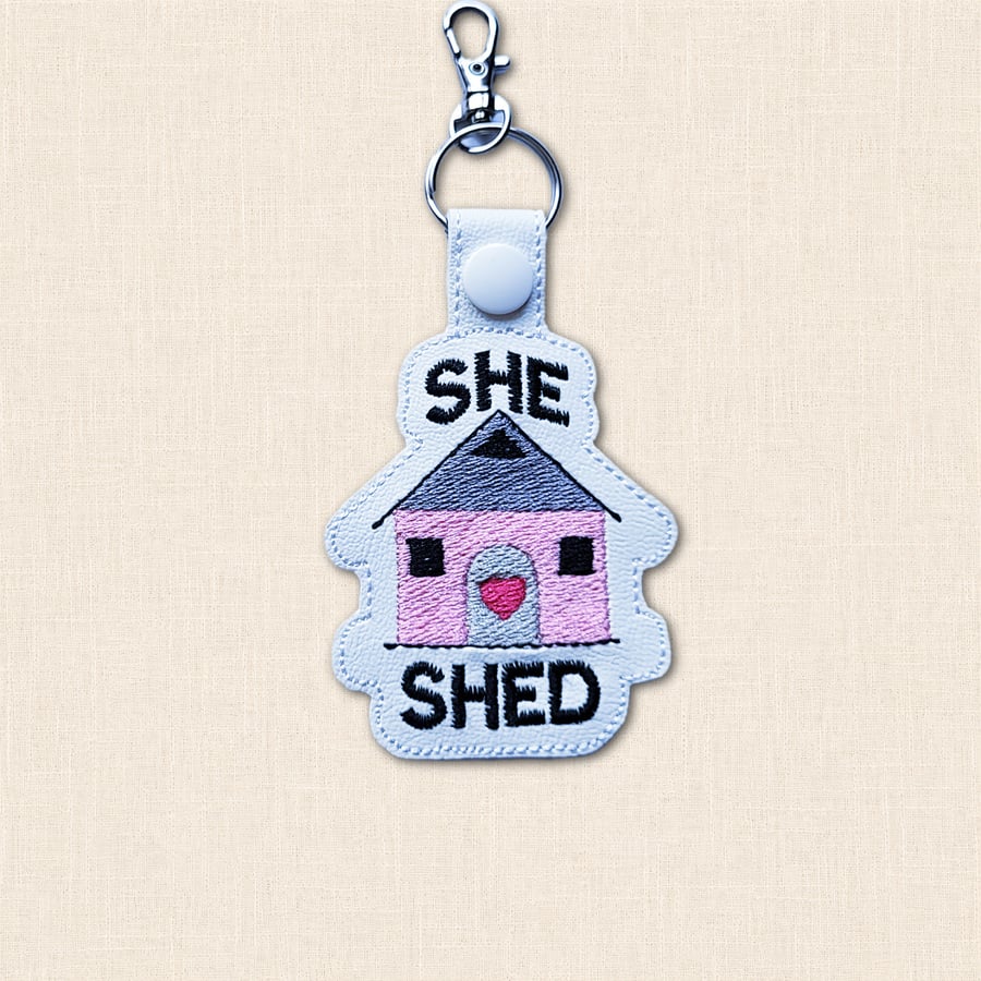 She Shed Keyring - Embroidered Faux Leather Garden Room Bag Charm
