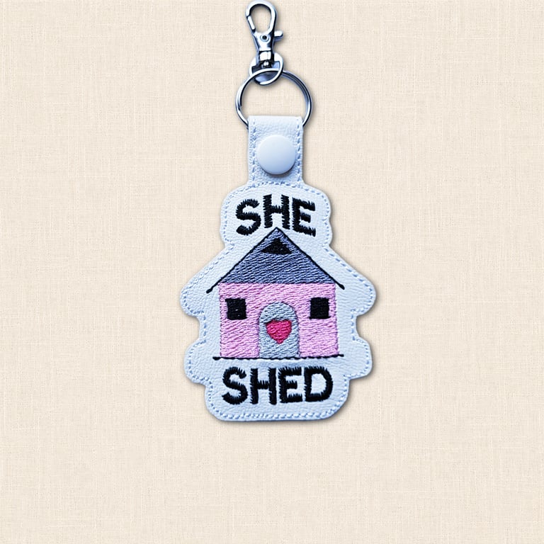 She Shed Keyring - Embroidered Faux Leather Garden Room Bag Charm