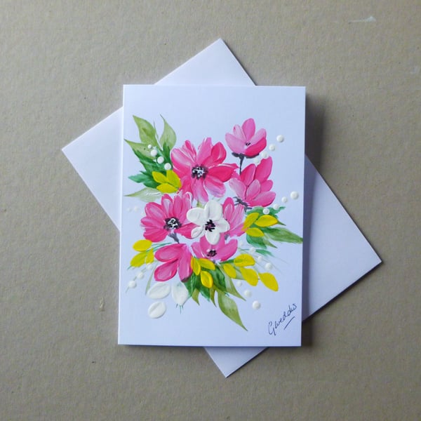 original art floral hand painted greetings  card ( ref FA 312 B1 )