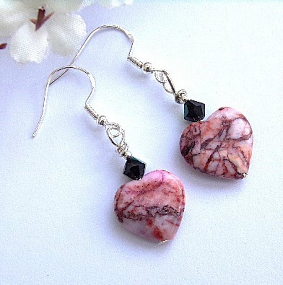 Rhodochrosite Gemstone and Crystal Earrings