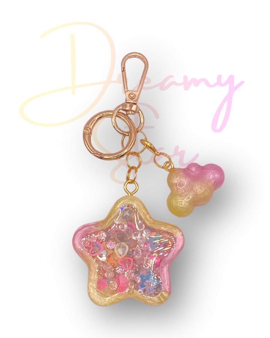 Handmade Shaker Keychain - 'Dreamy Star' with Detachable Cloud Pendant
