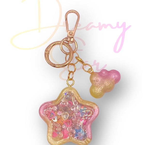 Handmade Shaker Keychain - 'Dreamy Star' with Detachable Cloud Pendant