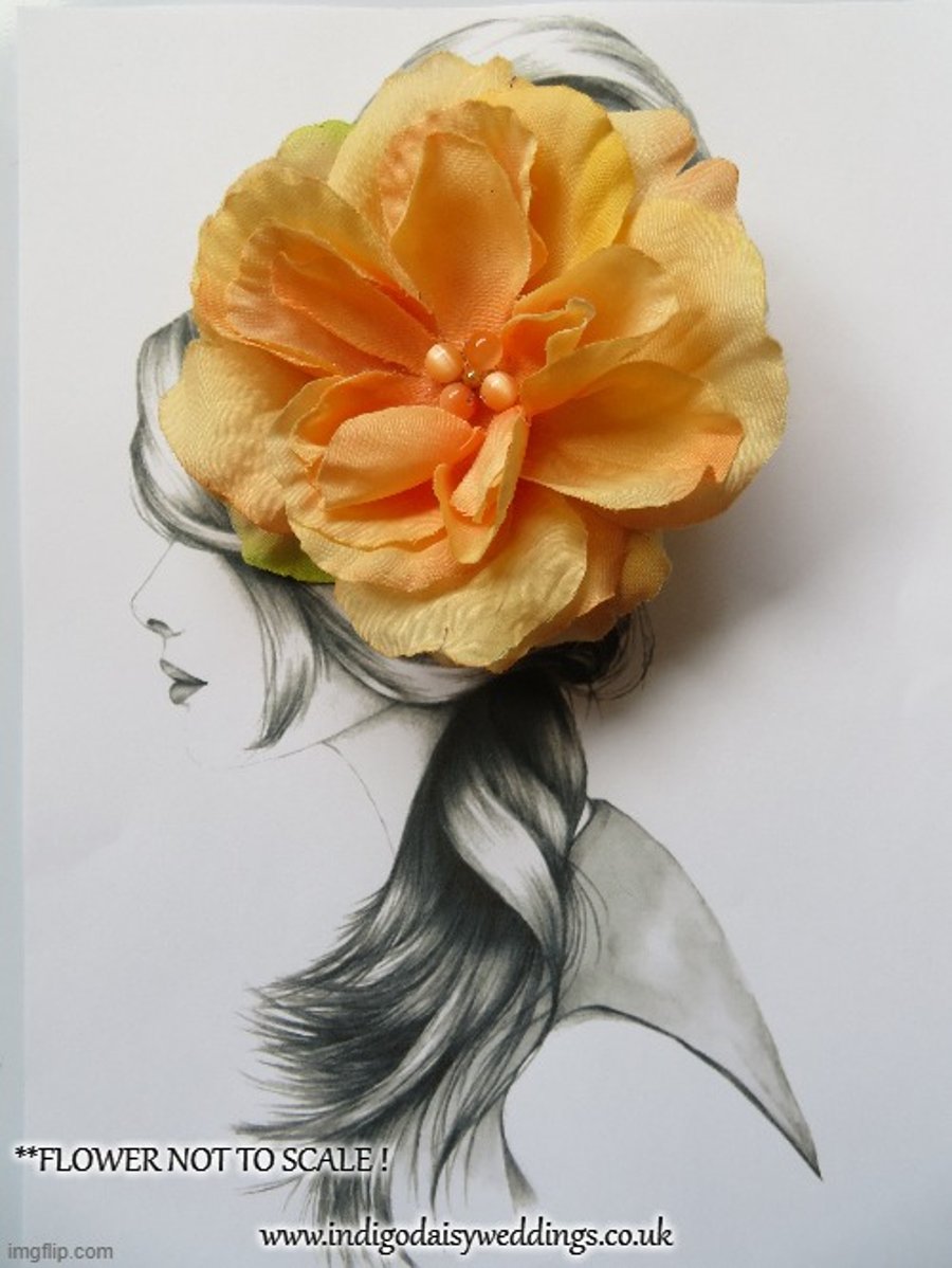 Apricot Orange Tangerine Rose Hair Clip Hair Accessory Retro Boho Vintage Prom