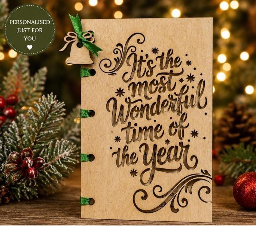 Personalised Wooden Christmas Card Engraved Birch Ply Keepsake Christmas Card wi