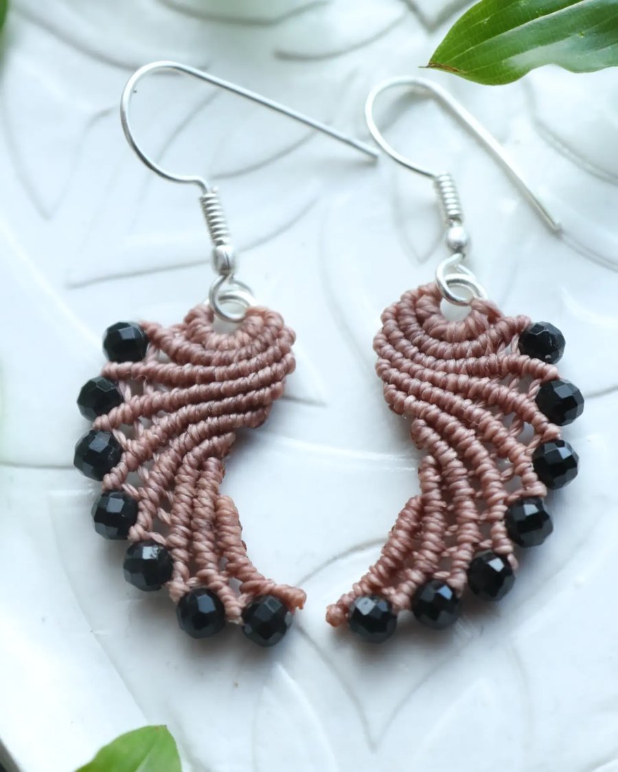Womens earrings wings with Tourmaline in dust pink